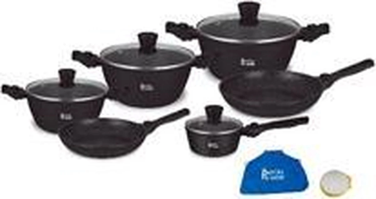 Royal Swiss 21-delige Steengoeden Pannenset Met 10 Afneembare Handvaten, Bestaat Uit 4 Pannen + 2 Steelpannen + 4 Deksels+ 2 Accessoires. Kleur Zwart 1 Royal Swiss 21-delige Steengoeden Pannenset Met 10 Afneembare Handvaten, Bestaat Uit 4 Pannen + 2 Steelpannen + 4 Deksels+ 2 Accessoires. Kleur Zwart