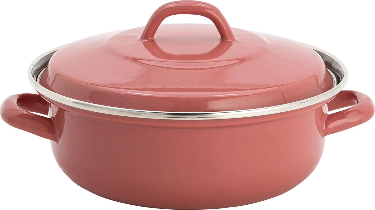 Lite-Body - Magnus Braadpan 24cm/2,5l Met Deksel - Emaille - Oud Roze - Inductie 1 Lite-Body - Magnus Braadpan 24cm/2,5l Met Deksel - Emaille - Oud Roze - Inductie