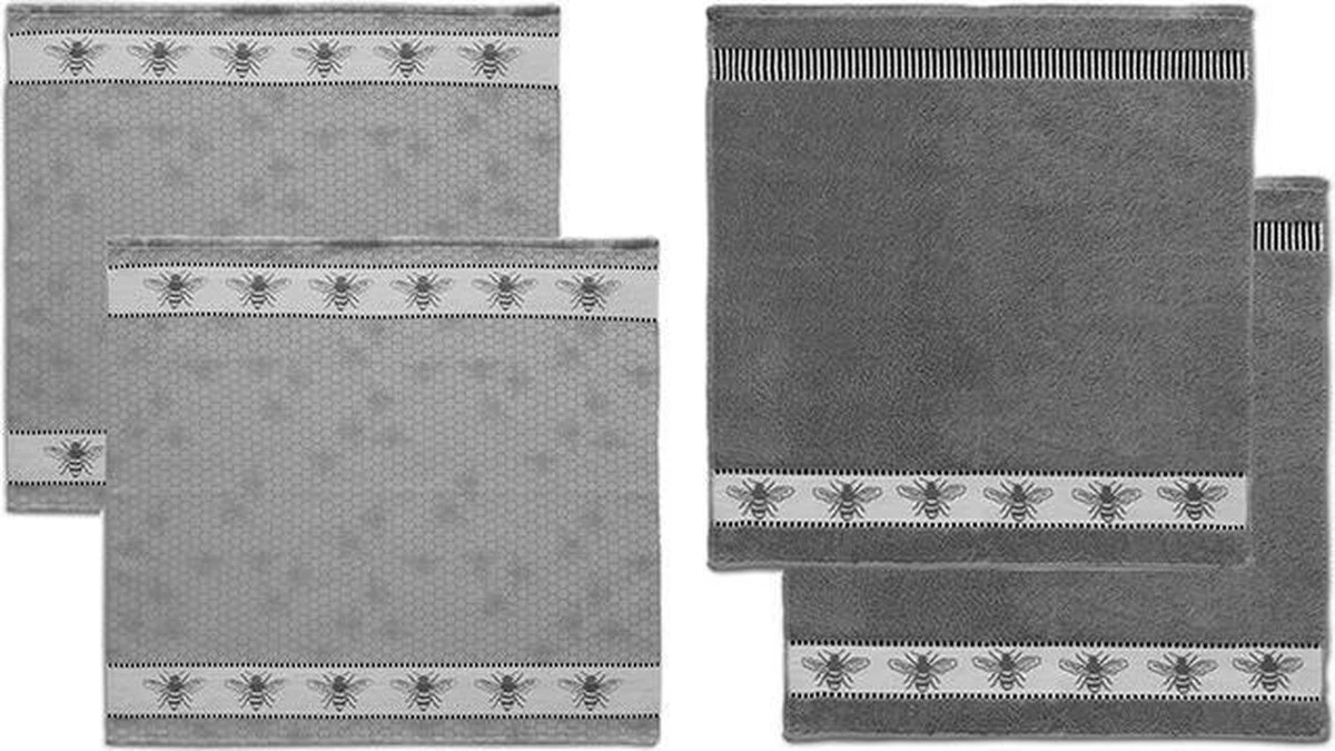 DDDDD Honey - 2x Theedoek & 2x Keukendoek - Grey 1 DDDDD Honey - 2x Theedoek & 2x Keukendoek - Grey