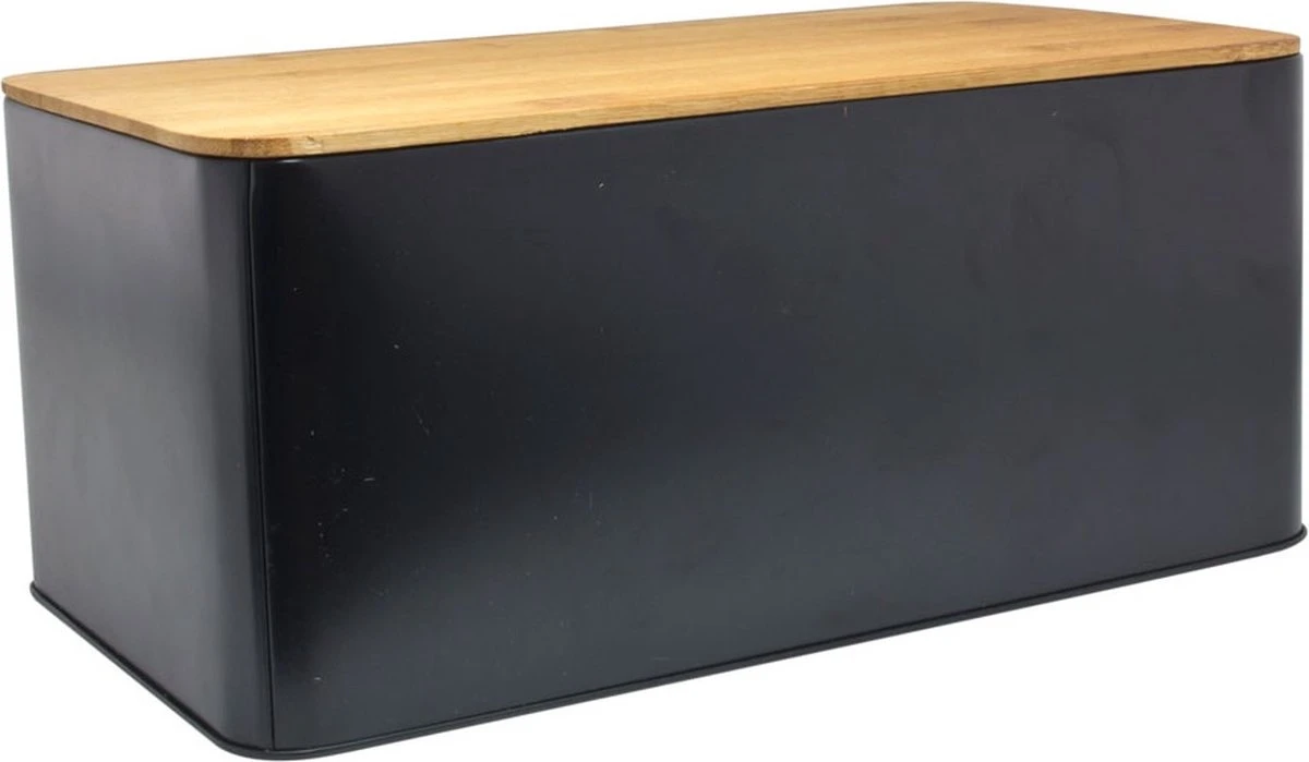 CasaLupo Broodtrommel Met Plank Mat Zwart 1 CasaLupo Broodtrommel Met Plank Mat Zwart