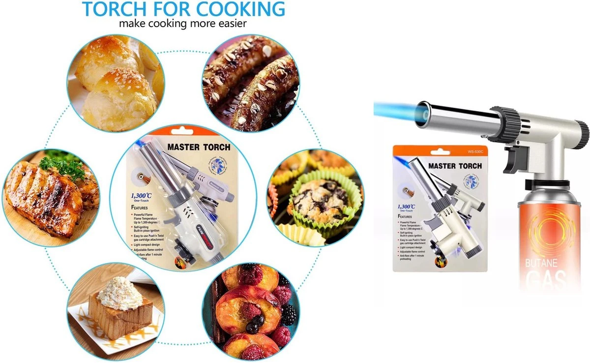 Chefs Torche Multi Gasbrander - Exclusief Gasfles 3 Chefs Torche Multi Gasbrander - Exclusief Gasfles - Afbeelding 3