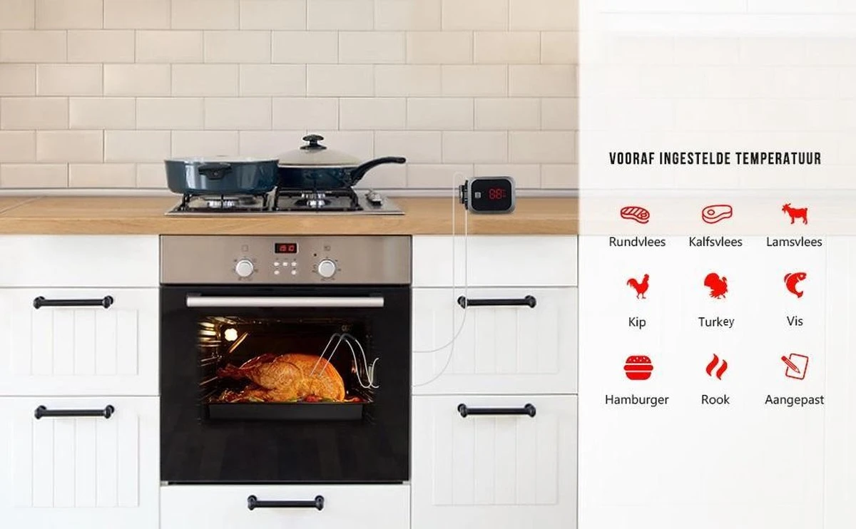 Draadloze BBQ Thermometer Met App - Bluetooth Kerntemperatuur - Wireless - Grill - Rookoven - Vleesthermometer - Barbecue 5 Draadloze BBQ Thermometer Met App - Bluetooth Kerntemperatuur - Wireless - Grill - Rookoven - Vleesthermometer - Barbecue - Afbeelding 5