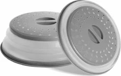 2 In 1 - Multifunctioneel Inklapbare Magnetron Deksel - Geventileerde Magnetron Afdekking - Opvouwbare Spat Bescherming - Kunststof Vergiet - Vaatwasmachine Bestendig - Siliconen En Plastic - Grijs -Merkloos Winkel 1200x756 8
