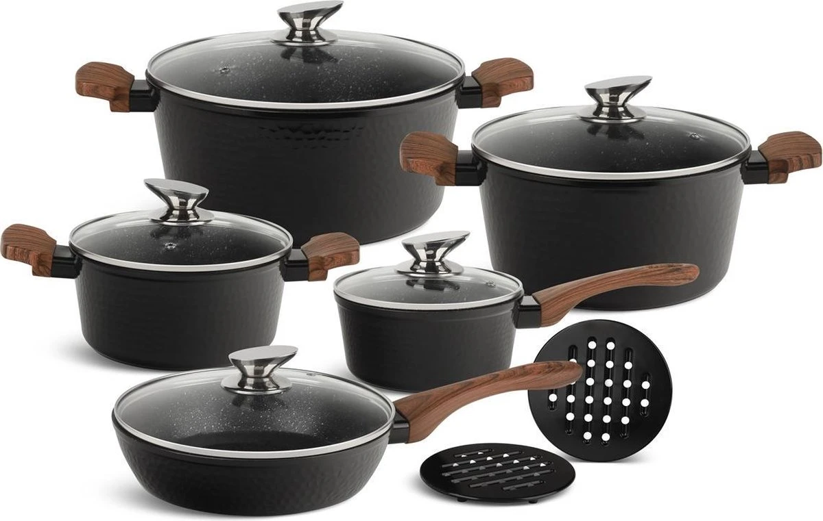 Edënbërg Black Line - 12-delige Luxe Pannenset Van Gesmeed Aluminium 1 Edënbërg Black Line - 12-delige Luxe Pannenset Van Gesmeed Aluminium