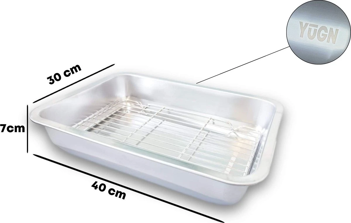 YUGN Braadslede Ovenschaal Braadslee Oven - Braadslede Met Rooster Voor Ovengerechten - Roestvrijstaal En 40x30x7CM - Cadeau Tip 2 YUGN Braadslede Ovenschaal Braadslee Oven - Braadslede Met Rooster Voor Ovengerechten - Roestvrijstaal En 40x30x7CM - Cadeau Tip - Afbeelding 2