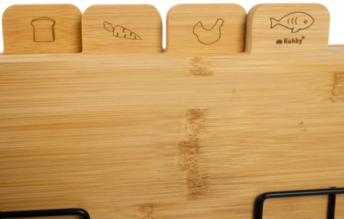 Elefes Bamboe Snijplankenset Met Houder - Set Van 4 Snijplanken - Snijplank - Bamboe 7 Elefes Bamboe Snijplankenset Met Houder - Set Van 4 Snijplanken - Snijplank - Bamboe - Afbeelding 7