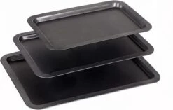 Merkloos Decopatent® Bakplaten - SET Van 3 Stalen Bakplaten - Bakplaat Voor Oven - Anti-aanbak Laag - Rechthoekige Ovenplaat - Ovenbakplaat