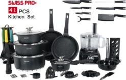 Swiss Pro+ - SWP41D22 - Pannenset 41 Delig - Foodprocessor - Messenblok 8 Delig - Kookgerei Set Met Houder 7 Delig - Starters Pakket - 2022 Serie - Limited Edition -uitzet -Merkloos Winkel 1200x765 2