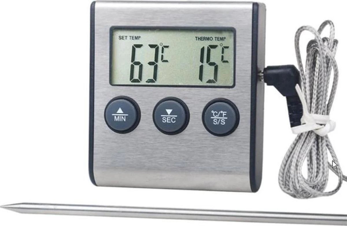 Merkloos Temperatuur Meter - 2 In 1 Digitale Professionele Thermometer En Wekker - Vleesthermometer - Kern Temperatuurmeter Voor Vlees/Vloeistof - 0-250 Graden Celcius 1 Merkloos Temperatuur Meter - 2 In 1 Digitale Professionele Thermometer En Wekker - Vleesthermometer - Kern Temperatuurmeter Voor Vlees/Vloeistof - 0-250 Graden Celcius