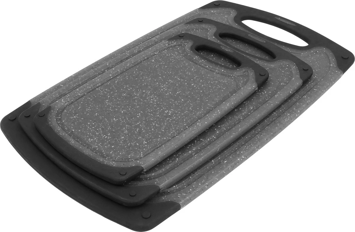 Krumble Snijplanken - Set Van 3 - Met Anti-slip Handvaten - 3-delig - Vaatwas Bestendig - Snijplankenset - 3 Formaten - Antraciet - Zwart - Kunststof 8 Krumble Snijplanken - Set Van 3 - Met Anti-slip Handvaten - 3-delig - Vaatwas Bestendig - Snijplankenset - 3 Formaten - Antraciet - Zwart - Kunststof - Afbeelding 8