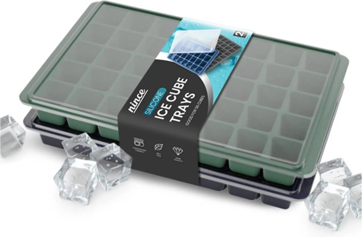 Nince Siliconen IJsblokjesvorm Met Deksel (2 Stuks) - 80 Ijsblokjes - BPA Vrij - Blauw En Grijs 1 Nince Siliconen IJsblokjesvorm Met Deksel (2 Stuks) - 80 Ijsblokjes - BPA Vrij - Blauw En Grijs