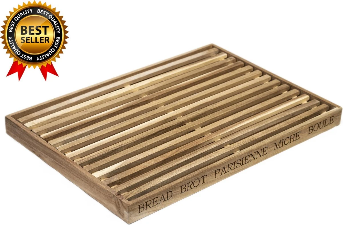 APS-Germany® Houten Snijplank Met Opvangbak En Antislip - Broodsnijplank - 48,0 X 34,0 X 3,5 Cm - Broodplank - Acacia Hout 1 APS-Germany® Houten Snijplank Met Opvangbak En Antislip - Broodsnijplank - 48,0 X 34,0 X 3,5 Cm - Broodplank - Acacia Hout