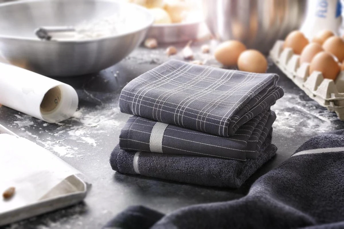 Twentse Damast Keuken Handdoeken Mix&Match - Katoen - Keukendoeken En Theedoeken Set - 3 Stuks - Antraciet 3 Twentse Damast Keuken Handdoeken Mix&Match - Katoen - Keukendoeken En Theedoeken Set - 3 Stuks - Antraciet - Afbeelding 3