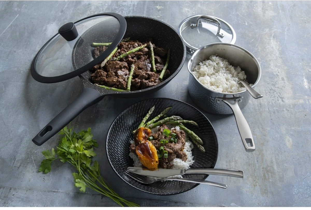 Sola - Wokpan Fair Cooking Zwart/wit Greblon Anti Aanbaklaag 4 Sola - Wokpan Fair Cooking Zwart/wit Greblon Anti Aanbaklaag - Afbeelding 4