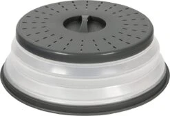 2 In 1 - Multifunctioneel Inklapbare Magnetron Deksel - Geventileerde Magnetron Afdekking - Opvouwbare Spat Bescherming - Kunststof Vergiet - Vaatwasmachine Bestendig - Siliconen En Plastic - Grijs