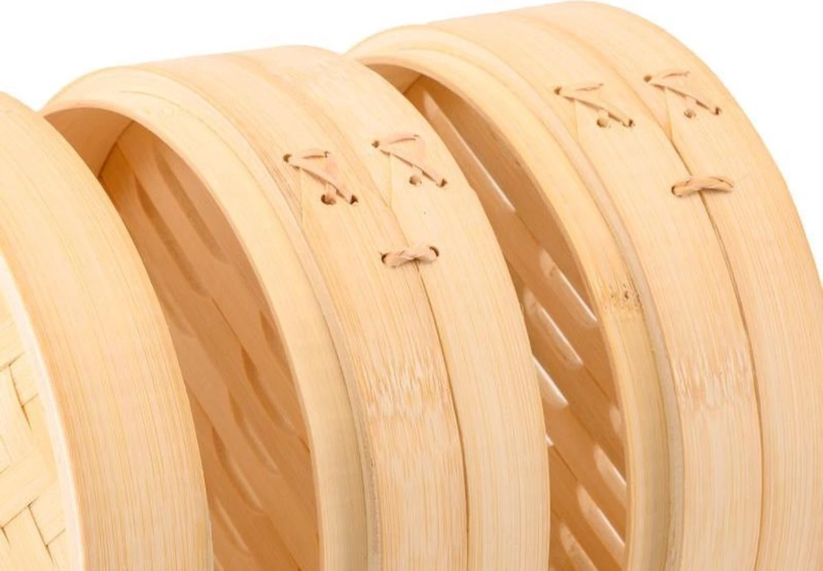 Merkloos Decopatent® 3 Delig Stoommandje Met Deksel - Ø20.5 Cm - Bamboe - Rijst Stoommanden - Stomer Steamer Cooker - Dim Sum Stoomschaal 5 Merkloos Decopatent® 3 Delig Stoommandje Met Deksel - Ø20.5 Cm - Bamboe - Rijst Stoommanden - Stomer Steamer Cooker - Dim Sum Stoomschaal - Afbeelding 5