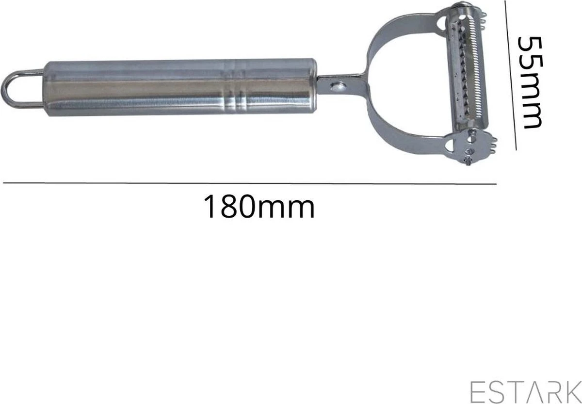 ESTARK® Dunschiller - Julienne & Groenteschiller - Groentesnijder - Uiensnijder - Spiraalsnijder - Juliennerasp - Juliennesnijder - Sliertensnijder - Multifunctionele Groenten Schiller Aardappel Schiller - Dunschiller RVS 4 ESTARK® Dunschiller - Julienne & Groenteschiller - Groentesnijder - Uiensnijder - Spiraalsnijder - Juliennerasp - Juliennesnijder - Sliertensnijder - Multifunctionele Groenten Schiller Aardappel Schiller - Dunschiller RVS - Afbeelding 4