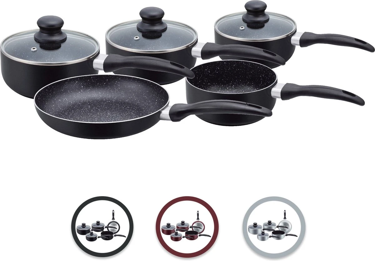 Herzberg HG-5003BK: 8 Pieces Marble Cookware Set - Black 2 Herzberg HG-5003BK: 8 Pieces Marble Cookware Set - Black - Afbeelding 2
