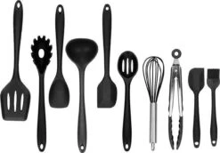 Merkloos 10 DELIG Siliconenkeuken Set | Kookgerei Anti Aanbak | 1x Bakspaan + 1x Spaghettilepel +1x Opscheplepel +1x Soeplepel +1x Grote Pannenlikker + 1x Schuimspaan + 1x Garde + 1x Saladetang/BBQ Tang + 1x Kleine Pannenlikker + 1x Insmeerborstel -Merkloos Winkel 1200x836 7