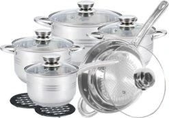 Pannenset 13 Delig - RVS - Pan / Steelpan / Koekenpan - Met Glazen Deksels - Inductie - PFAS-vrij