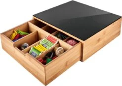 Opbergdoos Voor Koffie En Thee - Bamboe - 30x30x10 Cm Der Dolce Gusto - Nespresso – Dolce Gusto Capsules – Koffiecups - Bamboe Koffiezetapparaat Cuphouder