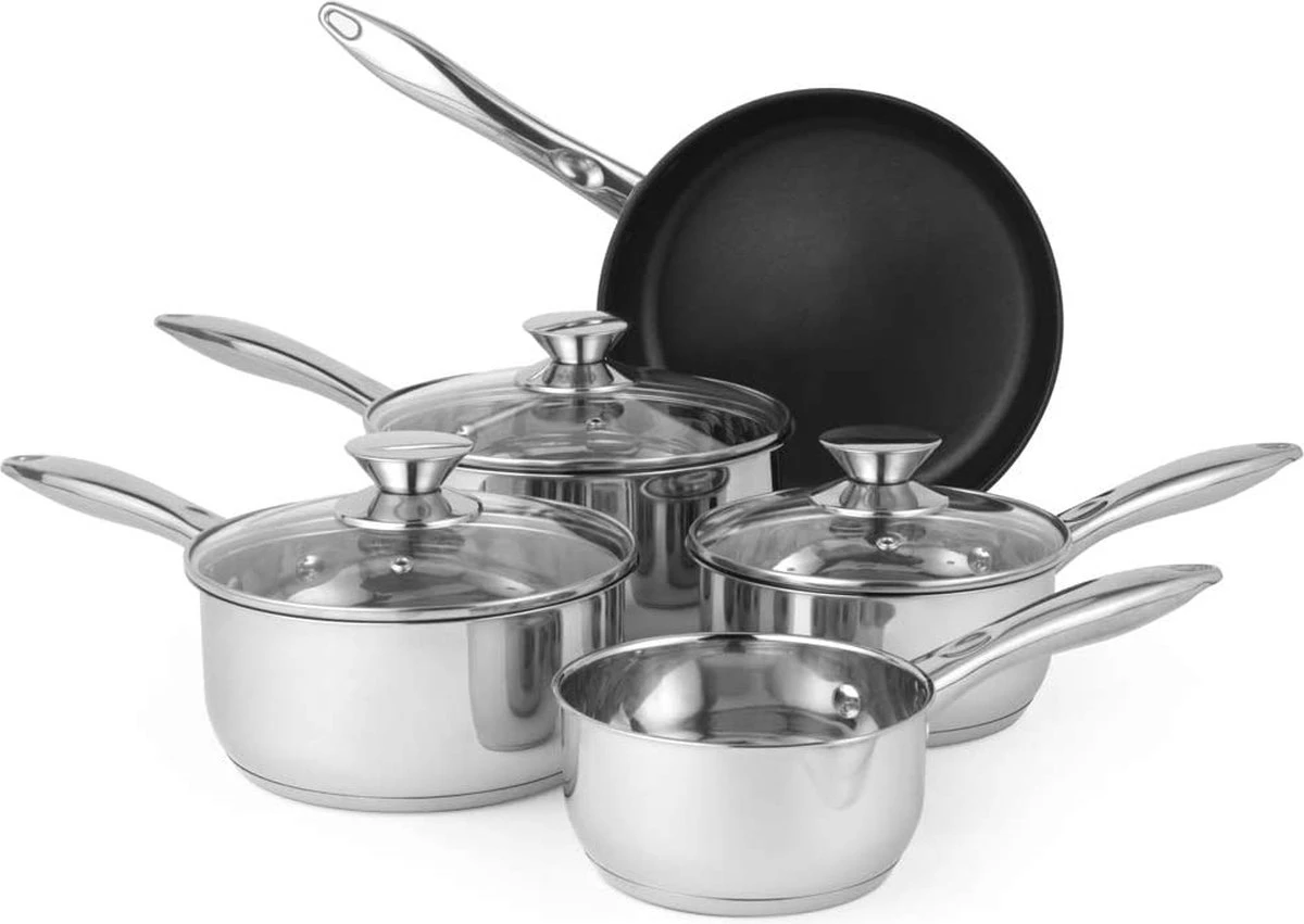 Russell Hobbs Pannenset - Vaatwasserbestendig - 5-delige Set - Alle Warmtebronnen Ook Inductie - Steelpannen Met Deksel En Schenktuit 1 Russell Hobbs Pannenset - Vaatwasserbestendig - 5-delige Set - Alle Warmtebronnen Ook Inductie - Steelpannen Met Deksel En Schenktuit