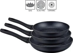 Royal Swiss 3-delige Set Van Koekenpannen Met Anti-aanbaklaag - Zwart