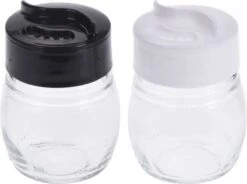 Excellent Houseware Setje Van 2x Stuks Peper En Zout Vaatjes / Strooiers Van Glas 5 X 7 Cm - Peper En Zout Stel