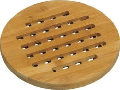 Luxe FSC® Houten Bamboe Pannenhouder / Pannen Onderzetter | Panonderzetter Rond | Hittebestendige Pannen Onderzetters | Afm. 19 X 19 X 1,4 Cm. | Kleur: Bamboe
