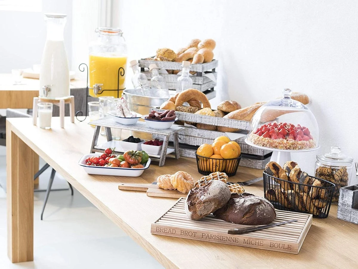 APS-Germany® Houten Snijplank Met Opvangbak En Antislip - Broodsnijplank - 48,0 X 34,0 X 3,5 Cm - Broodplank - Acacia Hout 6 APS-Germany® Houten Snijplank Met Opvangbak En Antislip - Broodsnijplank - 48,0 X 34,0 X 3,5 Cm - Broodplank - Acacia Hout - Afbeelding 6