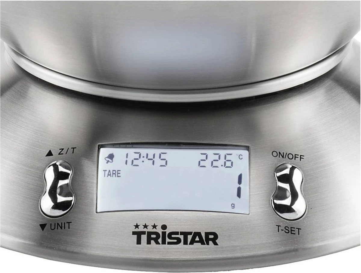 Tristar KW-2436 Keukenweegschaal – Weegschaal Keuken Met Afneembare Kom - 2.5 Liter – Tot 5 Kilogram - RVS 3 Tristar KW-2436 Keukenweegschaal – Weegschaal Keuken Met Afneembare Kom - 2.5 Liter – Tot 5 Kilogram - RVS - Afbeelding 3