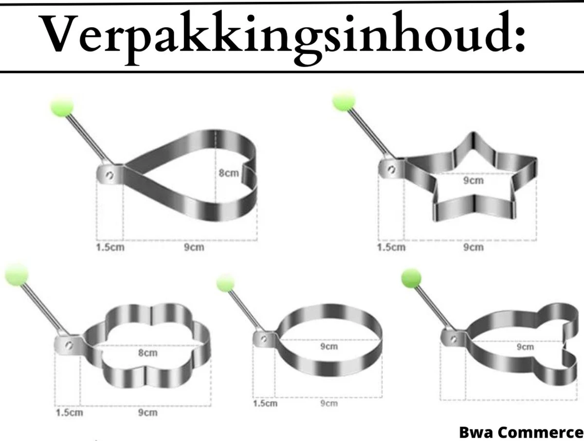 Merkloos Bwa Commerce Ei Ringen Set 5-delig - Ei Bakvorm - Poffertjesvorm - Ei Ring - Ei Vormpjes Bakken - Eierkoker - Eivorm - Eiring 4 Merkloos Bwa Commerce Ei Ringen Set 5-delig - Ei Bakvorm - Poffertjesvorm - Ei Ring - Ei Vormpjes Bakken - Eierkoker - Eivorm - Eiring - Afbeelding 4
