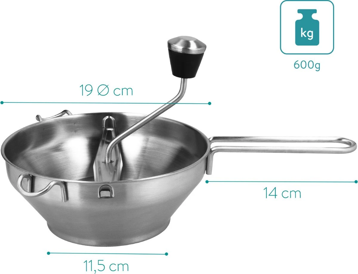 Navaris Roestvrijstalen Passeerzeef Met 3 Zeefinzetten - Roerzeef Voor Soepen, Jam, Smoothies, Babyvoeding En Sauzen - Passe-vite Met 3 Schijven 3 Navaris Roestvrijstalen Passeerzeef Met 3 Zeefinzetten - Roerzeef Voor Soepen, Jam, Smoothies, Babyvoeding En Sauzen - Passe-vite Met 3 Schijven - Afbeelding 3