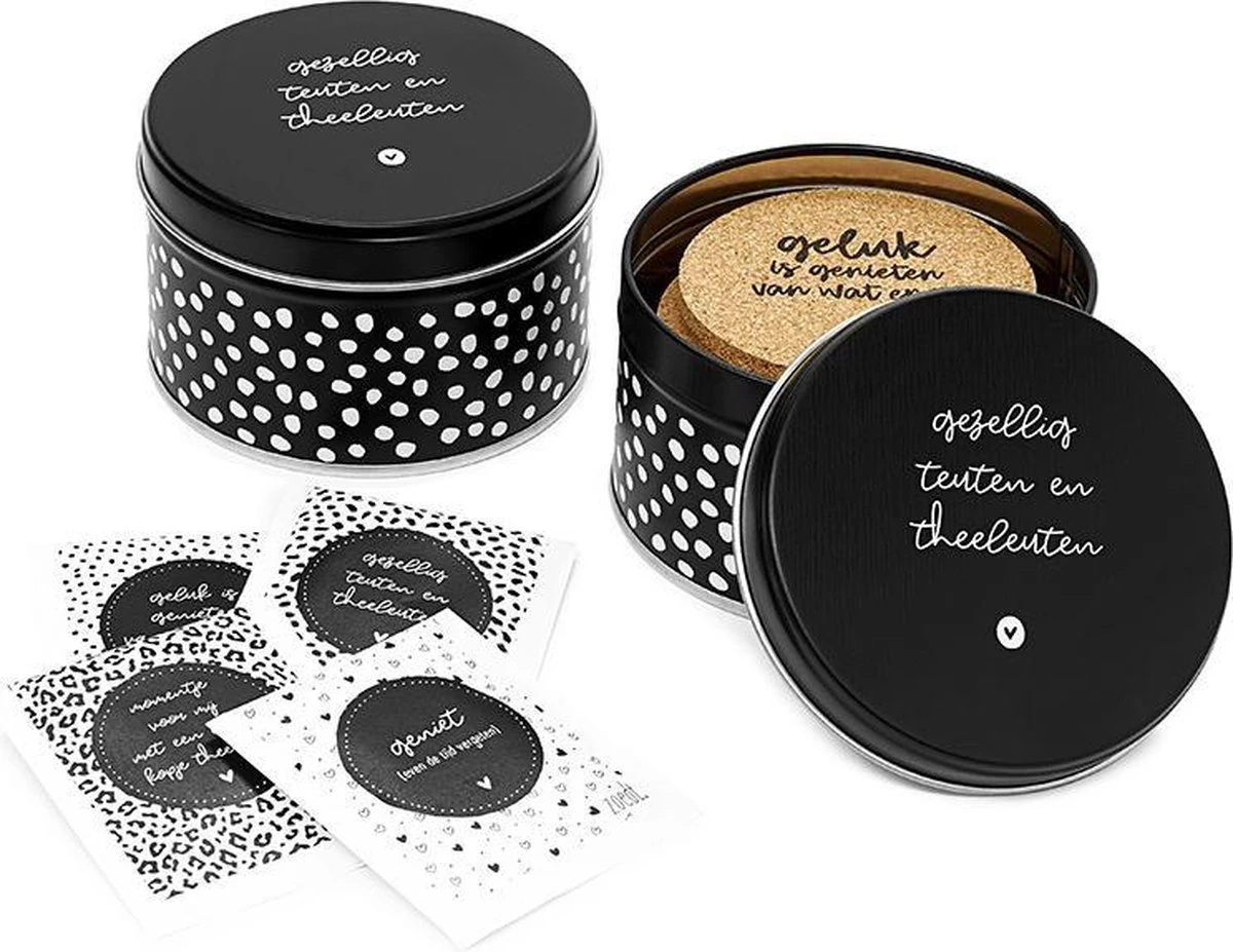 Zoedt Theeblik Met Onderzetters - Zwart Wit - Gezellig Teuten En Theeleuten 4 Zoedt Theeblik Met Onderzetters - Zwart Wit - Gezellig Teuten En Theeleuten - Afbeelding 4