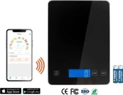 Hermanos® Digitale Precisie Keukenweegschaal - Weegschaal Keuken - 1 Gr Tot 15 Kg - Tarra Functie - Bluetooth Met Voedingsapp - Incl. Batterijen - Zwart -Merkloos Winkel 1200x927 9