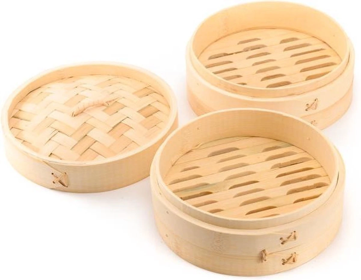 Merkloos Decopatent® 3 Delig Stoommandje Met Deksel - Ø18 Cm - Bamboe - Rijst Stoommanden - Stomer - Steamer Cooker - Dim Sum Stoomschaal 2 Merkloos Decopatent® 3 Delig Stoommandje Met Deksel - Ø18 Cm - Bamboe - Rijst Stoommanden - Stomer - Steamer Cooker - Dim Sum Stoomschaal - Afbeelding 2