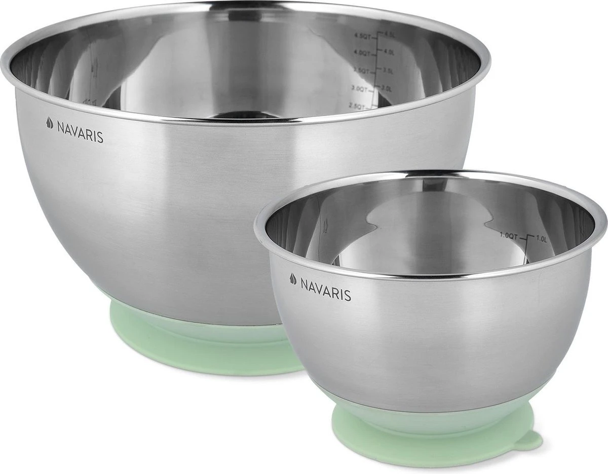 Navaris Roestvrijstalen Mengkom - Set Van 2 Kommen Met Deksel - Antislip Keukenschalen - Mintgroen 7 Navaris Roestvrijstalen Mengkom - Set Van 2 Kommen Met Deksel - Antislip Keukenschalen - Mintgroen - Afbeelding 7