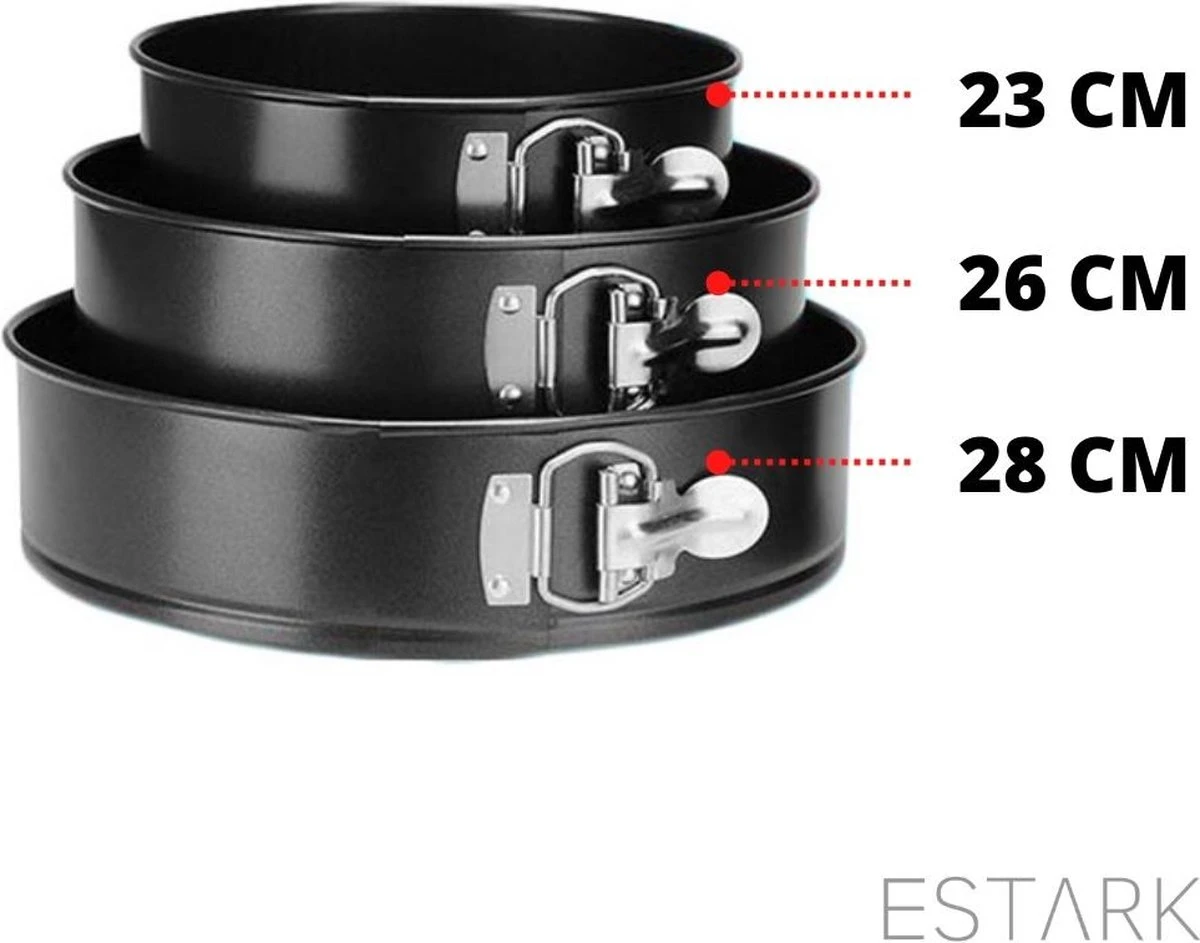 ESTARK® 3-Delige Ronde RVS Oven Bakvorm - Springvorm Set - Bak Vorm Voor Oven - Bakblik Taartvorm - Voor Het Bakken Van Cake Taarten Quiche - Cakevorm - Quichevorm - Taartblik Ring Metalen Ovenvorm - Rond - Ovenbakvorm 23/26/28cm - Set Van 3 2 ESTARK® 3-Delige Ronde RVS Oven Bakvorm - Springvorm Set - Bak Vorm Voor Oven - Bakblik Taartvorm - Voor Het Bakken Van Cake Taarten Quiche - Cakevorm - Quichevorm - Taartblik Ring Metalen Ovenvorm - Rond - Ovenbakvorm 23/26/28cm - Set Van 3 - Afbeelding 2