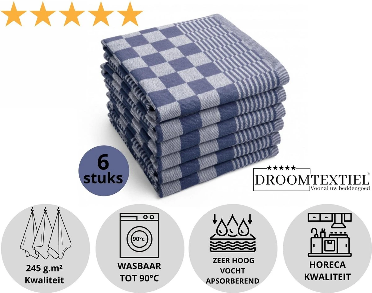 Droomtexiel® Horeca Kwaliteit Katoenen Theedoeken Set - 6x Theedoeken - Blauw Wit + Gratis 6 Keukendoeken T.w.v €22,95 7 Droomtexiel® Horeca Kwaliteit Katoenen Theedoeken Set - 6x Theedoeken - Blauw Wit + Gratis 6 Keukendoeken T.w.v €22,95 - Afbeelding 7
