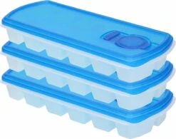 3x Ijsblokjes/ijsklontjes Vormen Met Deksel Blauw - 12 Stuks - Ijsblokjes/ijsklontjes Makers