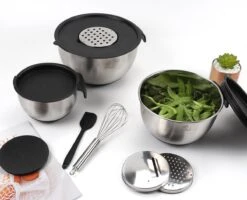 W&Z® Mengkommen Met Deksel - Beslagkom RVS - Siliconen Bodem - 12-delig - Stapelbare Saladekommen - Luchtdichte Deksels - Verstelbare Raspen - Mengkom RVS Met Maataanduiding - Spatel - Garde -Merkloos Winkel 1200x972 22