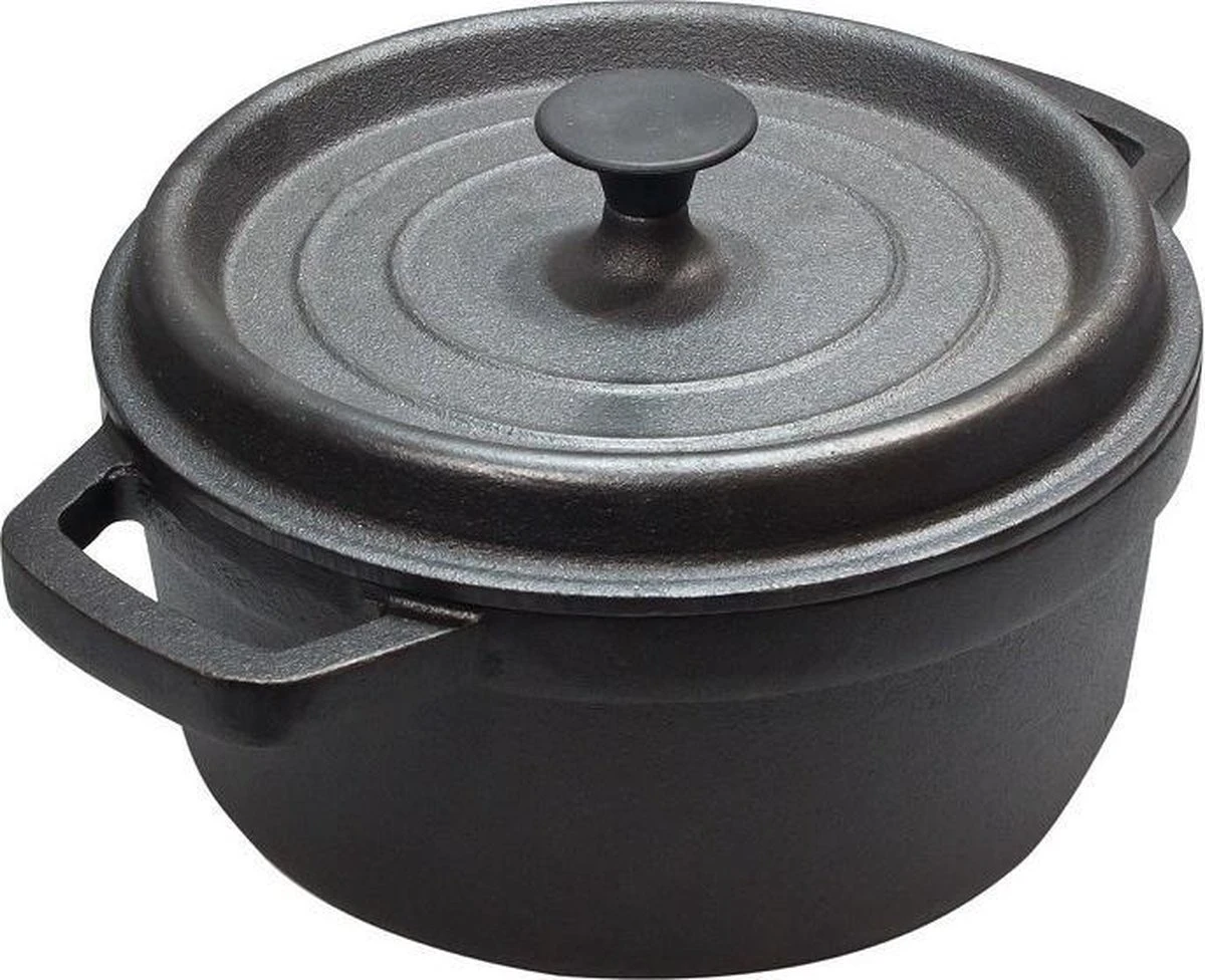 Cast Iron - Braadpan - Gietijzer - Met Deksel - Ø20x9cm - Zwart 2 Cast Iron - Braadpan - Gietijzer - Met Deksel - Ø20x9cm - Zwart - Afbeelding 2