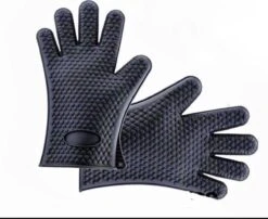 Merkloos Hittebestendige Siliconen Ovenwant -ZWART- Antislip BBQ & Keuken Handschoenen - 1 Paar