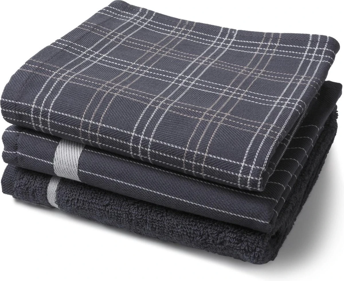 Twentse Damast Keuken Handdoeken Mix&Match - Katoen - Keukendoeken En Theedoeken Set - 3 Stuks - Antraciet 4 Twentse Damast Keuken Handdoeken Mix&Match - Katoen - Keukendoeken En Theedoeken Set - 3 Stuks - Antraciet - Afbeelding 4