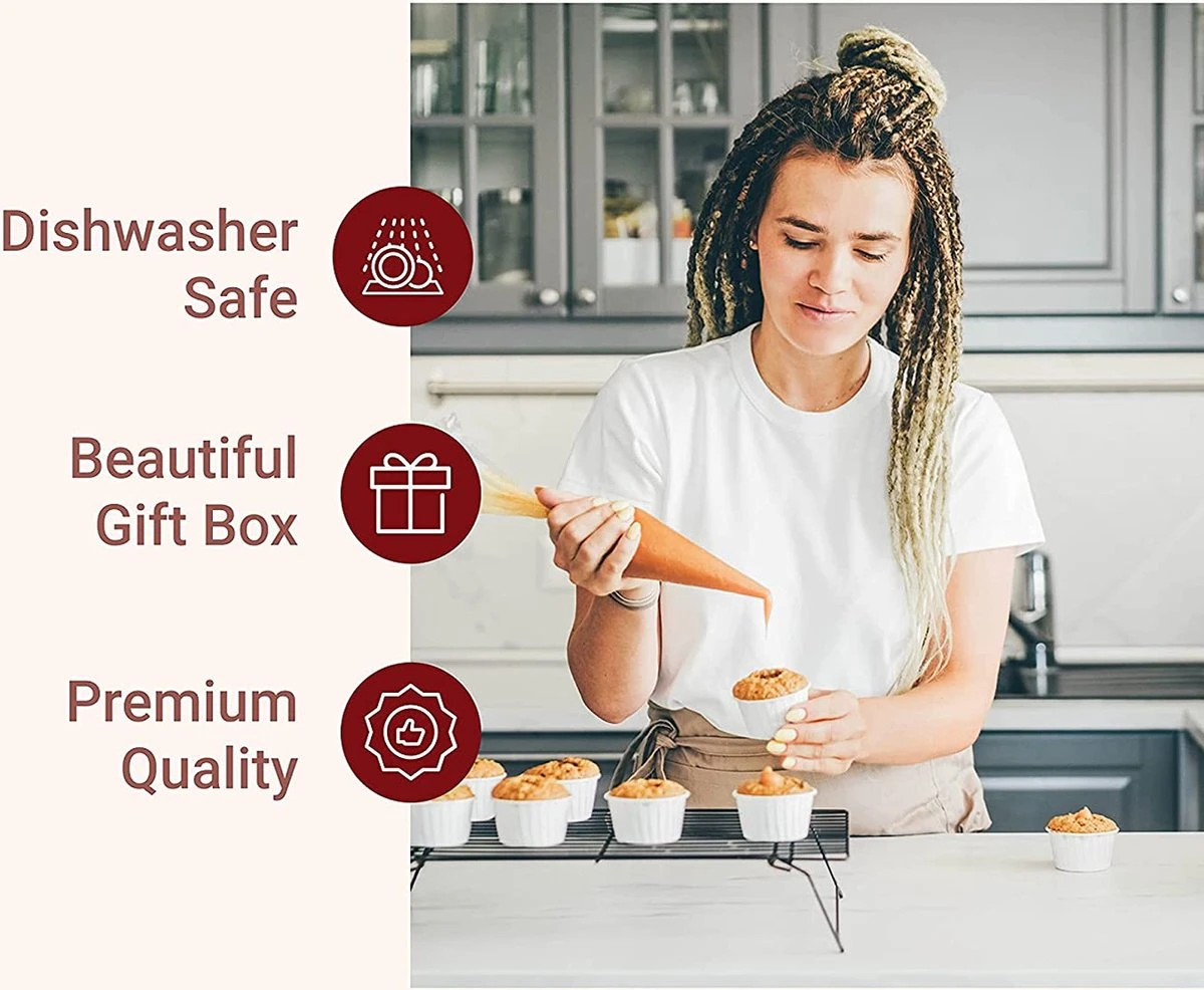 Premium Spuitzak Set Van 6 - Grote Herbruikbare Spuitzak Van Katoen, Vaatwasserbestendig Met Geschenkverpakking, 6 Roestvrijstalen Spuitmonden, Adapter, Reinigingsborstel En E-book Met Tips Van Kitchtic. 4 Premium Spuitzak Set Van 6 - Grote Herbruikbare Spuitzak Van Katoen, Vaatwasserbestendig Met Geschenkverpakking, 6 Roestvrijstalen Spuitmonden, Adapter, Reinigingsborstel En E-book Met Tips Van Kitchtic. - Afbeelding 4