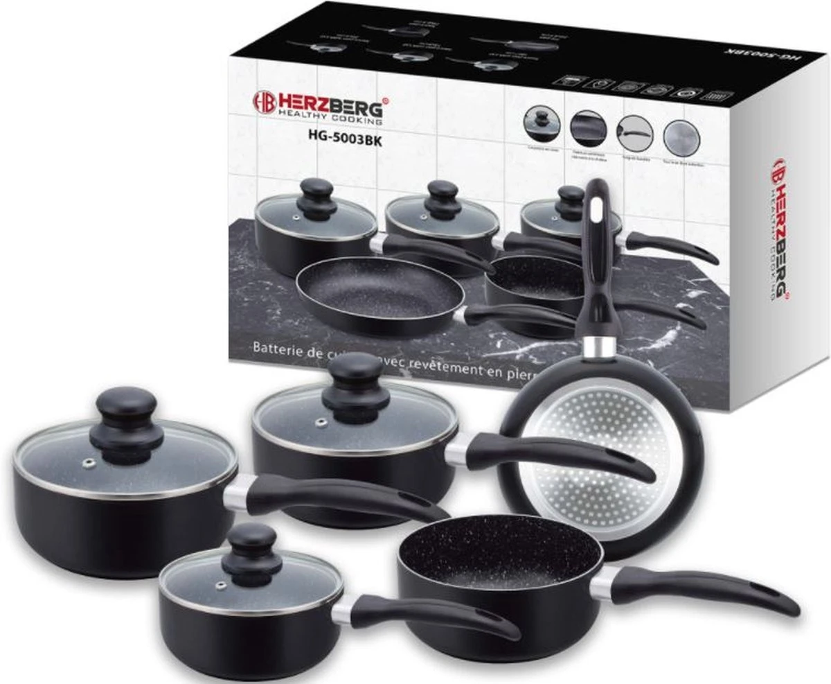 Herzberg HG-5003BK: 8 Pieces Marble Cookware Set - Black 6 Herzberg HG-5003BK: 8 Pieces Marble Cookware Set - Black - Afbeelding 6