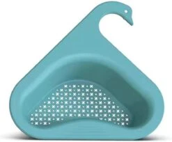 Merkloos Kunststof - Vergiet - Blauw - Driehoek - Zeef - Spoelbak - Gootsteen - Zwaanvorm - Lange Haak