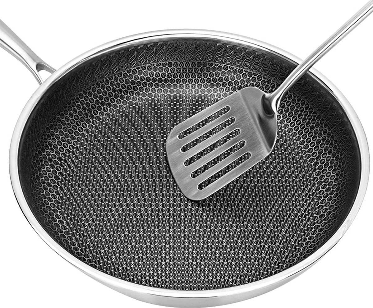Honingraat Heavy Duty Anti-aanbak Koekenpan - Steelpan - Wok - Met Deksel 30 Cm - Gas - Elektrisch - Inductie - Oven 3 Honingraat Heavy Duty Anti-aanbak Koekenpan - Steelpan - Wok - Met Deksel 30 Cm - Gas - Elektrisch - Inductie - Oven - Afbeelding 3