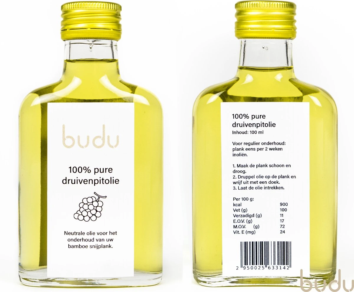 Budu Onderhoudsolie Bamboe Of Houten Snijplanken - Druivenpitolie - 100 Ml - Olie 5 Budu Onderhoudsolie Bamboe Of Houten Snijplanken - Druivenpitolie - 100 Ml - Olie - Afbeelding 5