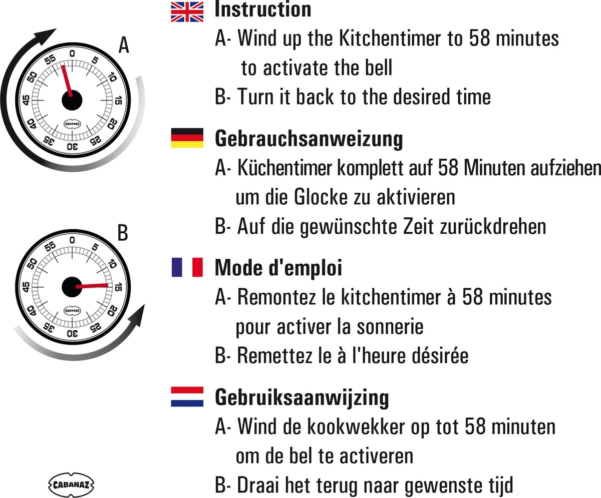 CABANAZ - Mechanische Kookwekker, Metaal Met Magneet, KITCHEN TIMER, Rood 5 CABANAZ - Mechanische Kookwekker, Metaal Met Magneet, KITCHEN TIMER, Rood - Afbeelding 5